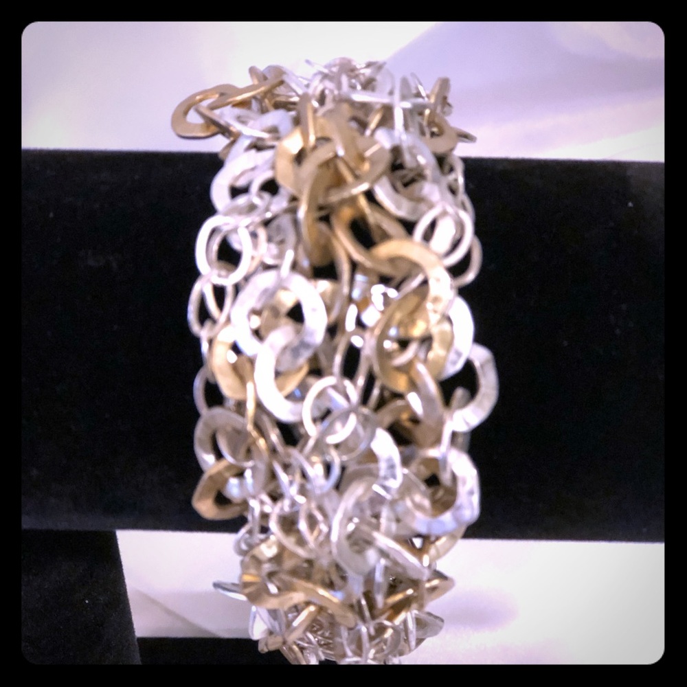 SILVER AND GILD LINK CUFF BRACELET
